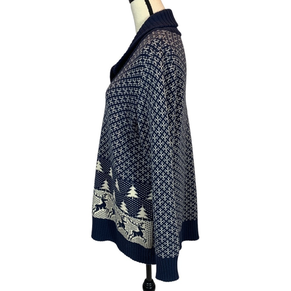 Coldwater Creek Shawl Collar Winter Theme Sweater - Blue / White - size Large - Picture 4 of 7